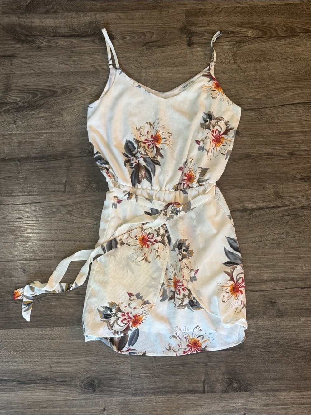 Grace Karin White Floral Spaghetti-Strap Mini Dress
